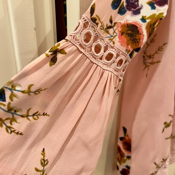 Mauve/ Pink Floral Kimono Cardigan. Bell Sleeve Lace Trim    Size M - Picture 6 of 6